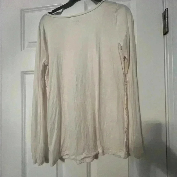 Loft Outlet | Cream Long Sleeve Lace Front Top | Size S - Picture 2 of 3